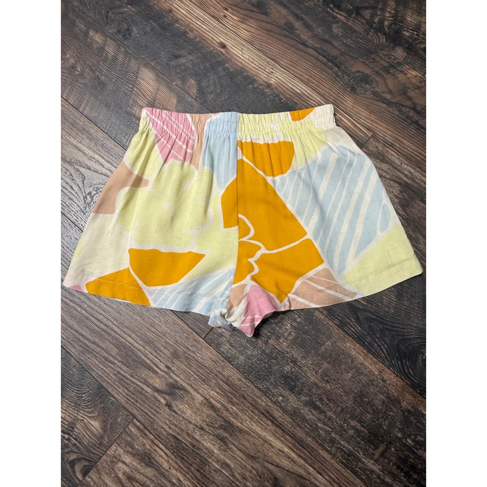 Z Supply Women Small Pastel Abstract Print High Waisted Elastic Waist Shorts